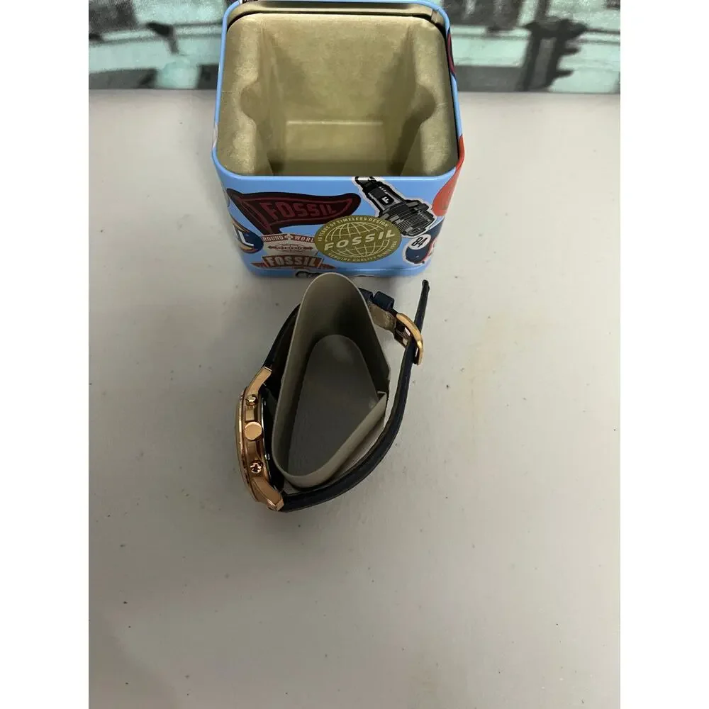 Fossil FS4835 Grant Men Rose Gold Chronograph Navy Leather Quartz Watch